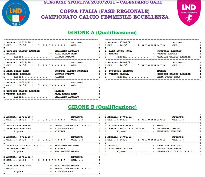 Eccellenza femminile ecco i calendari di campionato e Coppa Italia Eccellenza femminile ecco i calendari di campionato e Coppa Italia
